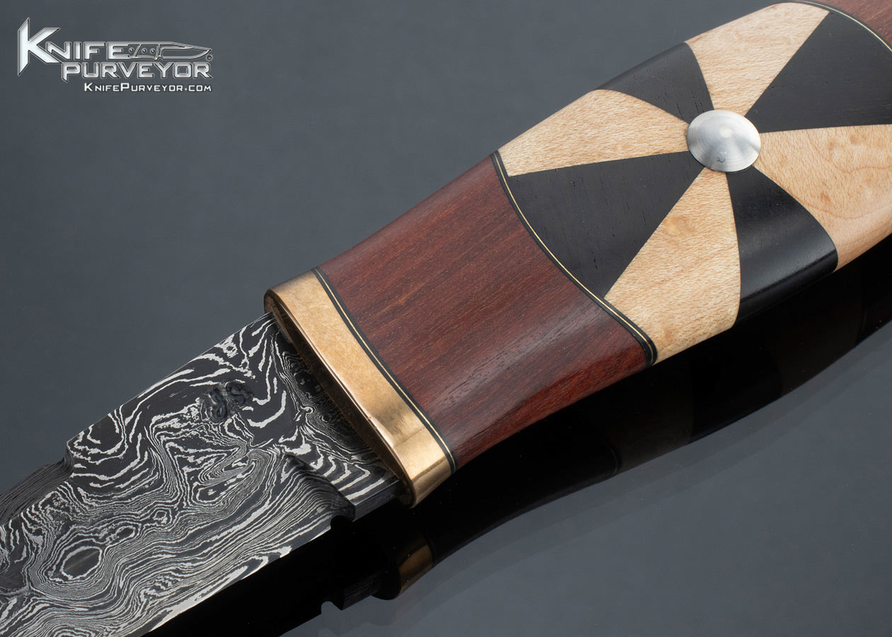 Stuart Smith J.S. Custom Knife Shield Maiden Puukko with Damascus Snake Bean, Ebony and Maple - Image 2