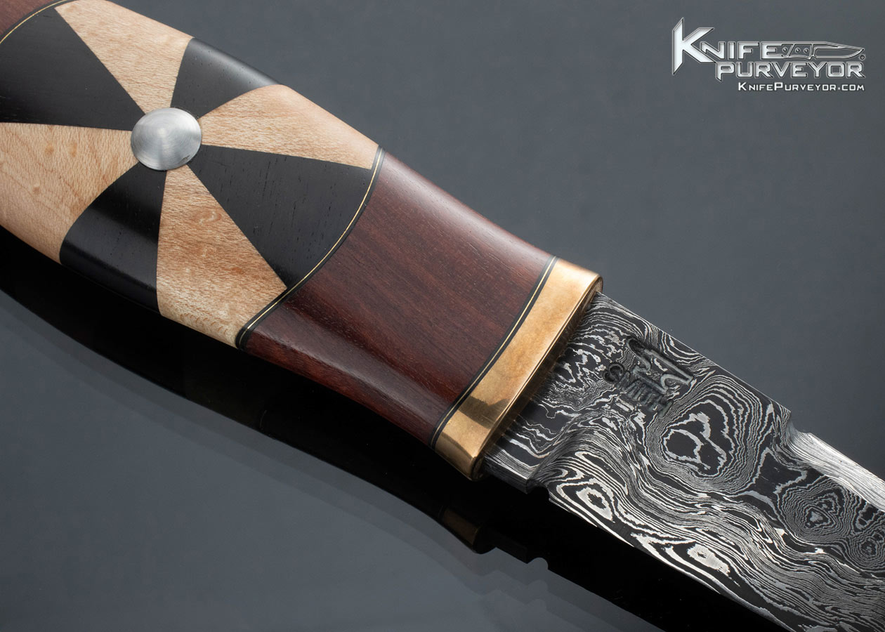 Stuart Smith J.S. Custom Knife Shield Maiden Puukko with Damascus Snake Bean, Ebony and Maple - Image 4