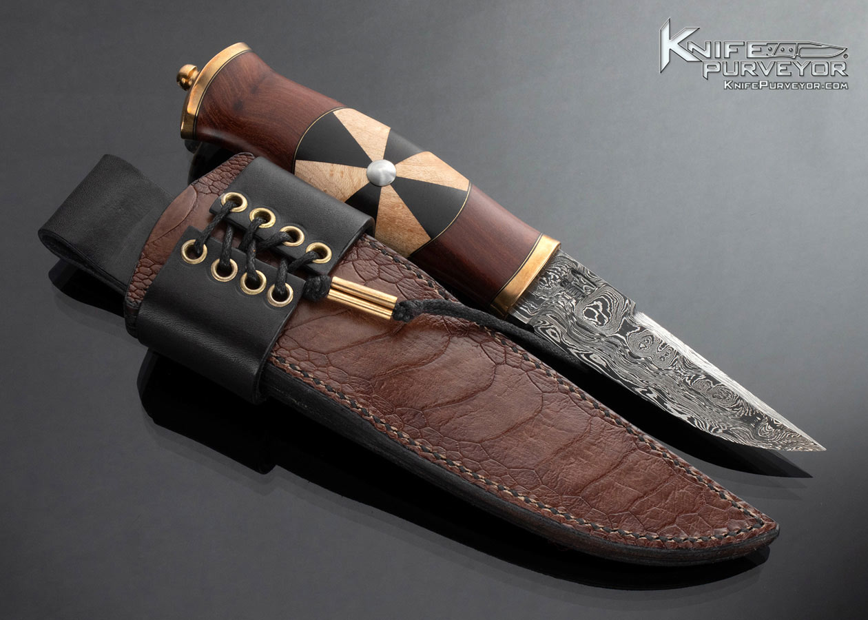 Stuart Smith J.S. Custom Knife Shield Maiden Puukko with Damascus Snake Bean, Ebony and Maple - Image 5