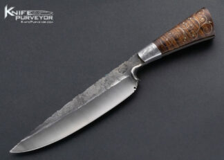 Joe Keeslar M.S. Custom Knife Engraved Hand Forged Fixed Blade with Silver Wire Inlaid Tiger Striped Maple Complete with Sheath 13835