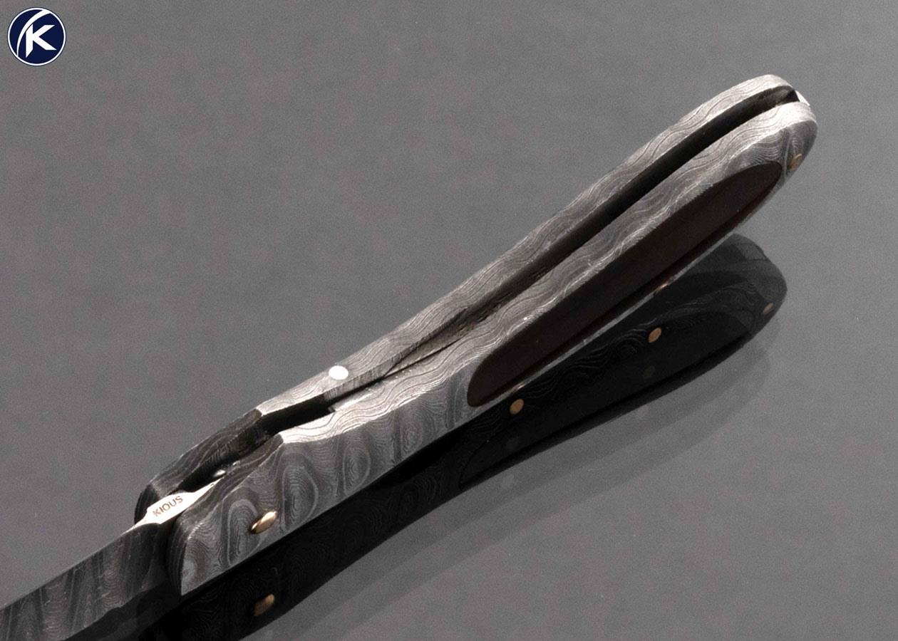 Joe Kious Custom Knife Damascus and Amber Interframe Automatic Lockback - Image 6