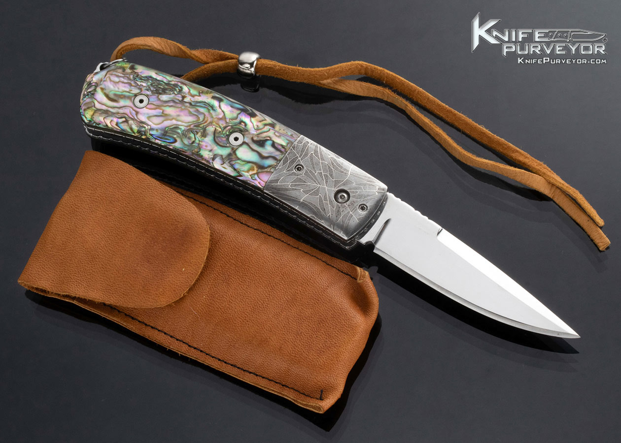 Mike Whiskers Allen Custom Knife Abalone and Damascus Auto Scale Release 16969