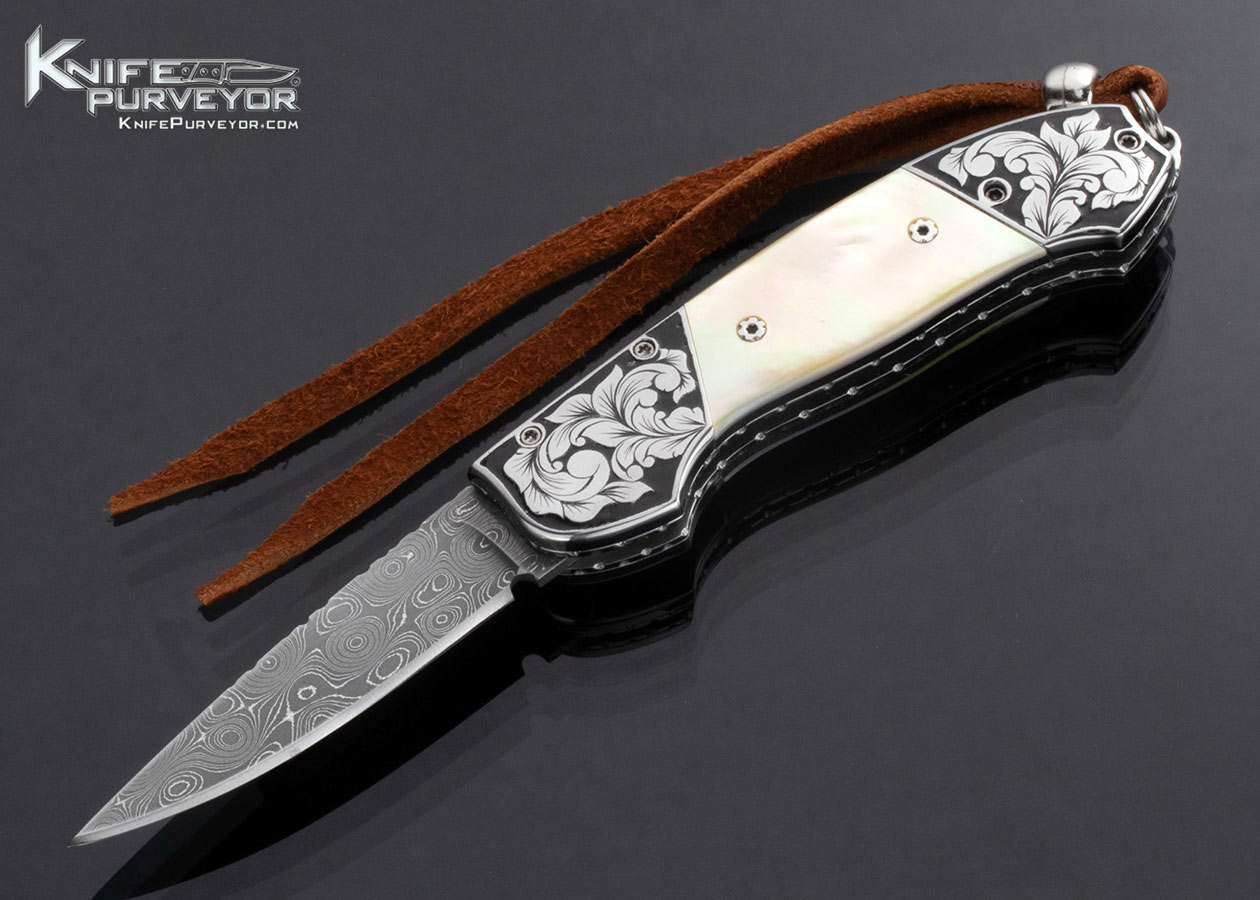 Mike Whiskers Allen Custom Knife Engraved and Gold Lip Pearl Bolster Release Auto 16960