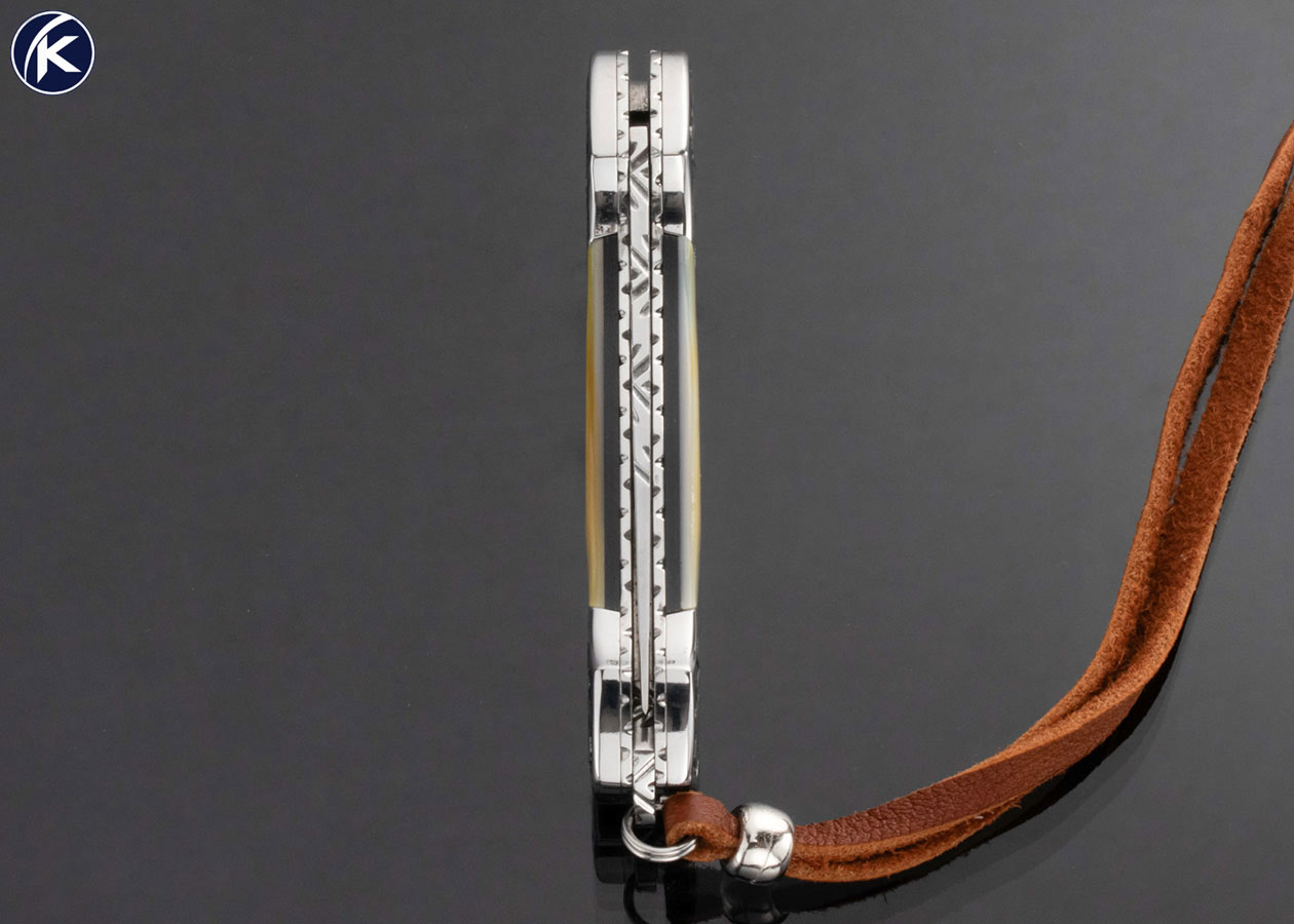 Mike Whiskers Allen Custom Knife Engraved and Gold Lip Pearl Bolster Release Auto 16960