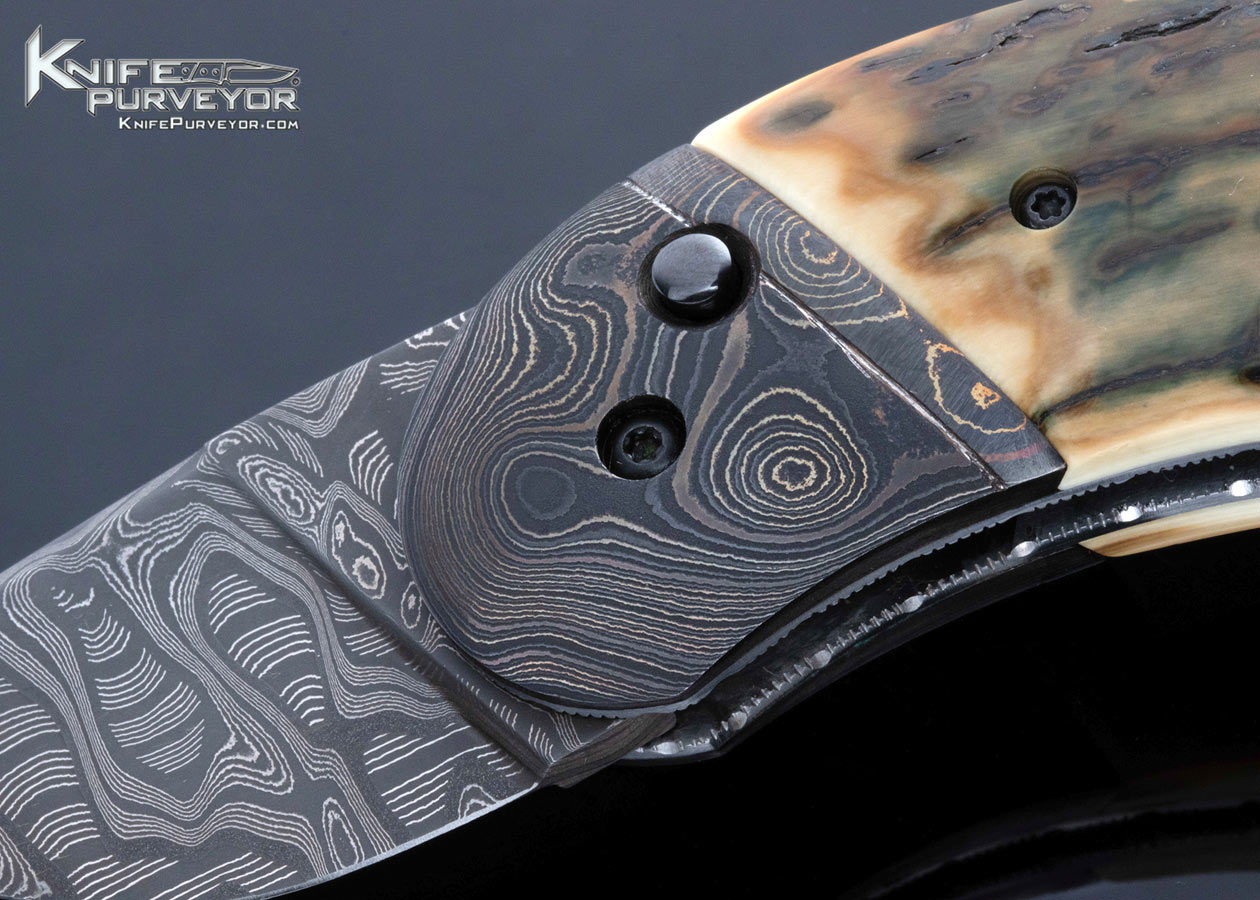 Philip Booth Custom Knife Damascus and Mammoth Button Release Automatic Minnow - Image 2