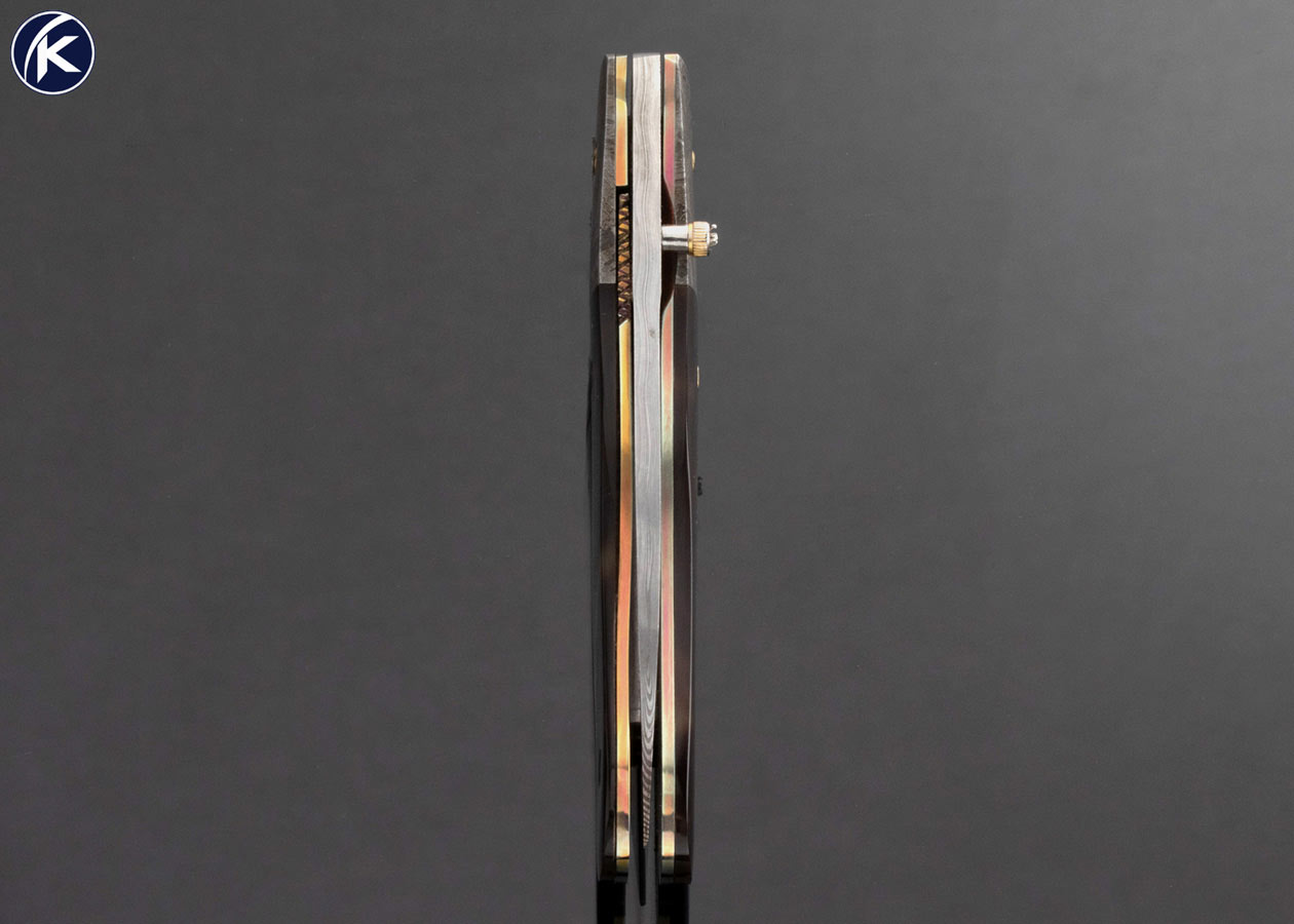 R.B. Johnson Custom Knife Damasteel Gibeon Meteorite and Amber Over 24kt Gold Leaf Linerlock 16956