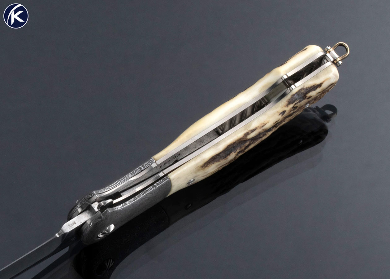 Richard S. Wright Custom Knife Bolster Release Automatic Stag with Gold Bail #90 - Image 6