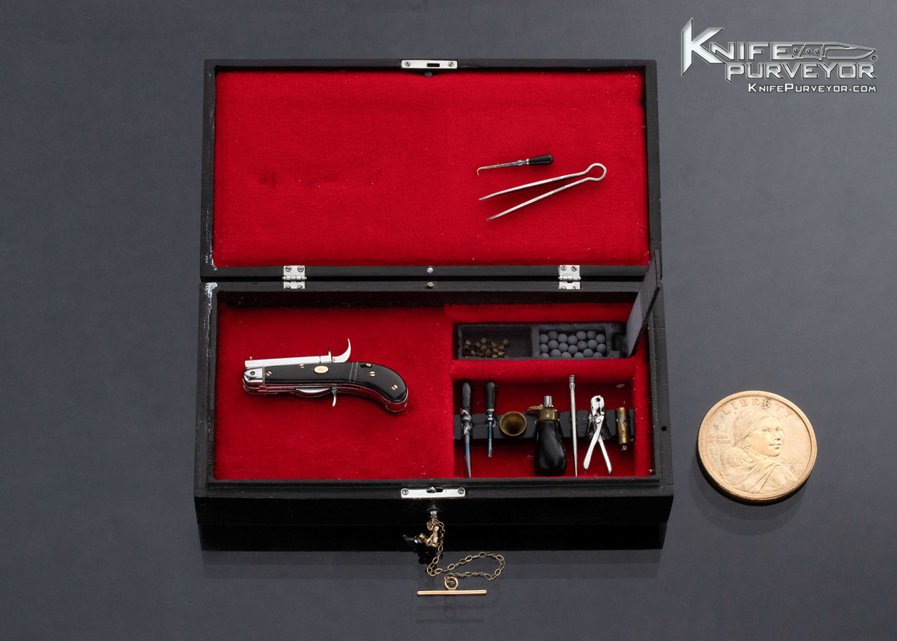 Yvon Vachon Custom Knife Miniature Cut and Shoot Auto and Half Stop Slipjoint Buffalo Horn Scales with Accessories for Musket 16910