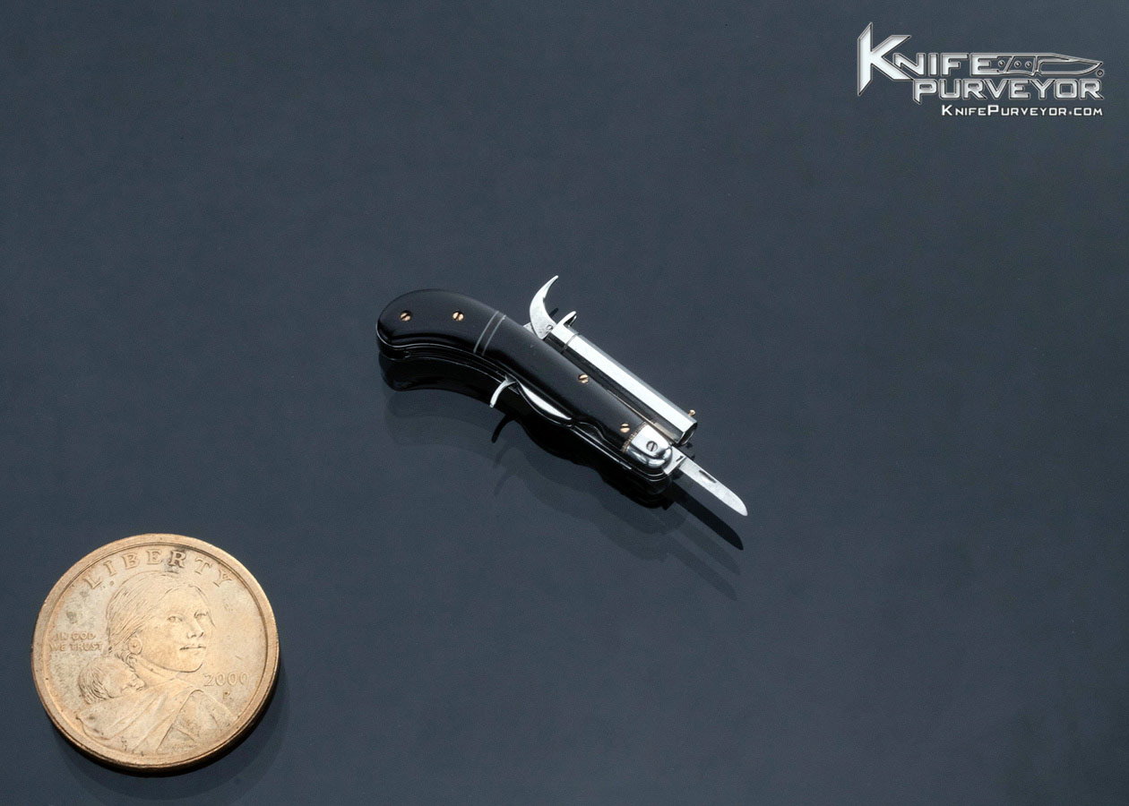 Yvon Vachon Custom Knife Miniature Cut and Shoot California Opener and Half Stop Slipjoint Buffalo Horn Scales with Accessories for Musket - Image 3