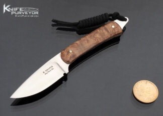 Bart Draper Custom Knife Small Fixed Blade with Maple Burl Wood with Lanyard 17065
