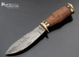 F Norman Custom Knife Wrapped Leather Brass and Damascus 16947