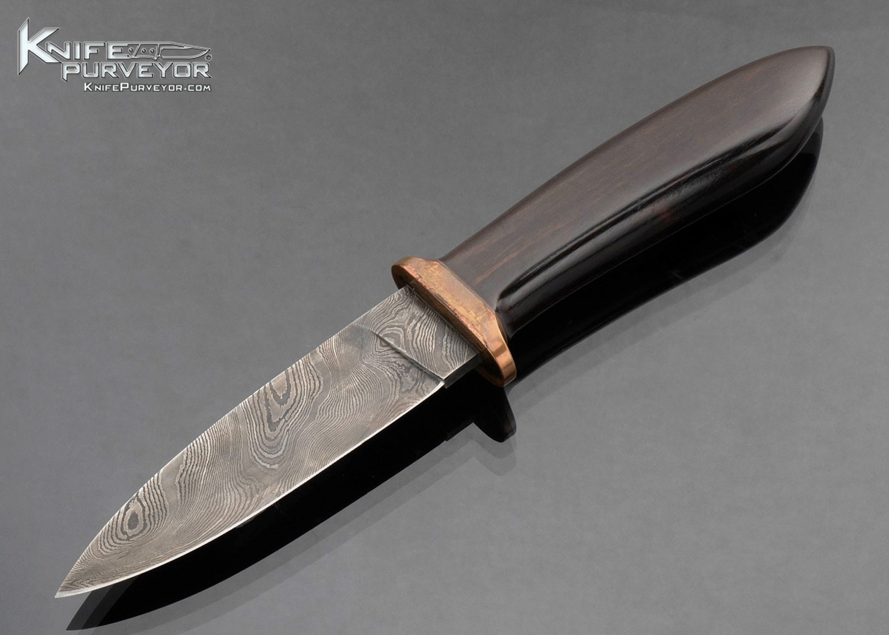 Jody Muller Forge Custom Knife Sole Authorship Damascus, Brass, and African Blackwood