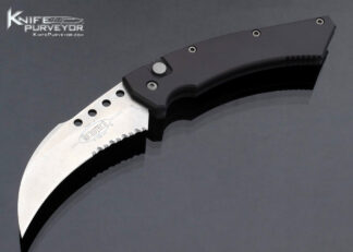 Microtech Custom Knife Hawk-A Stonewashed Hawkbill Auto Button Release 17028