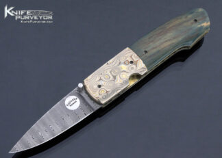 Stan Fujisaka Custom Knife Damascus and Green Mammoth with Mokume Linerlock 17079