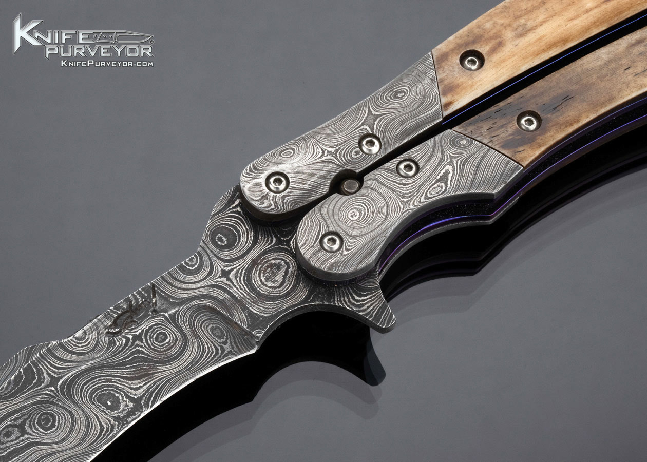 Suchat Jangtanong Custom Knife Balisong Damascus and Bone with Mosaic Pins Butterfly Flipper - Image 2