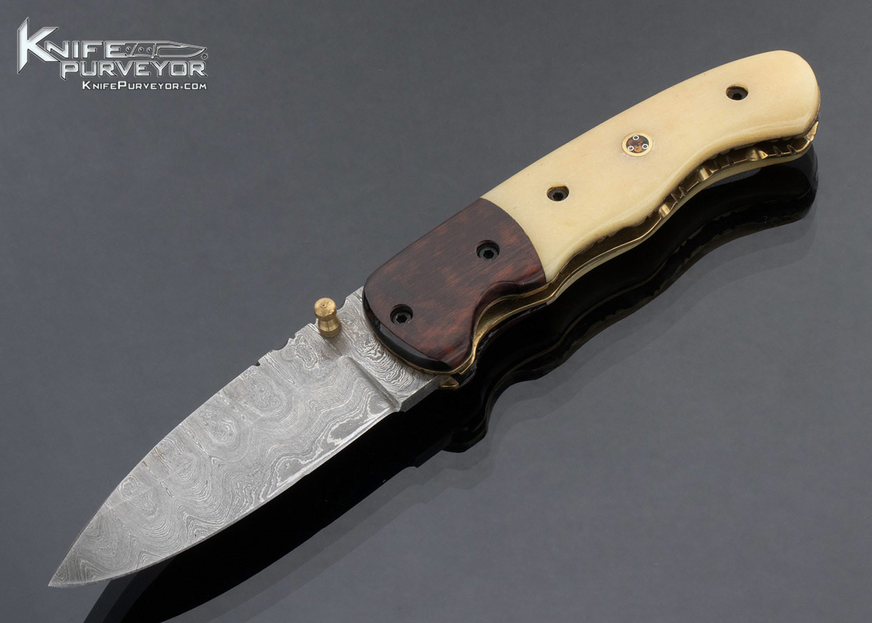 Unknown Maker Custom Knife Damascus and Mammoth Linerlock 17008