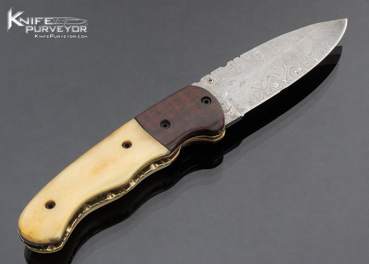 Unknown Maker Custom Knife Damascus and Mammoth Linerlock 17008