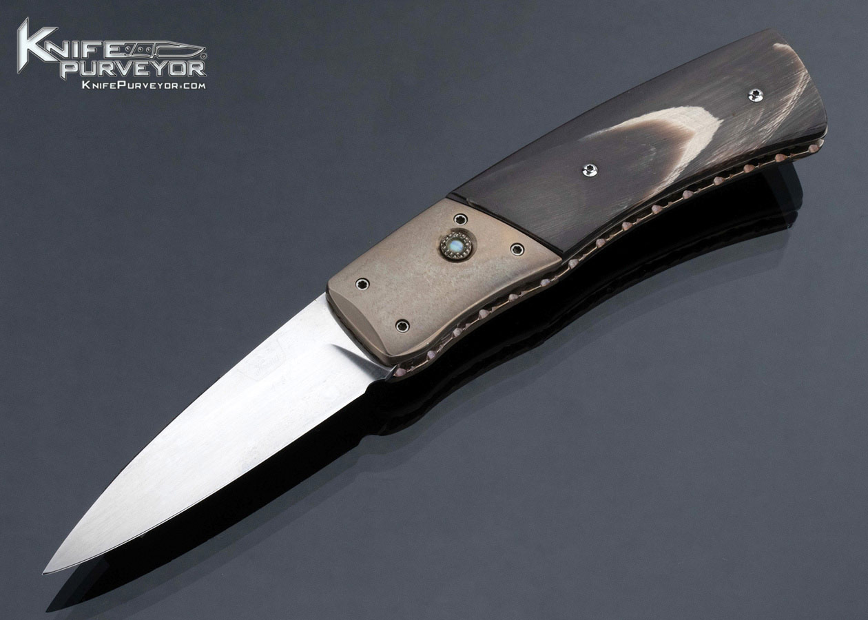 Bill King Custom Knife Buffalo Horn and Titanium Button Lock Automatic 17139