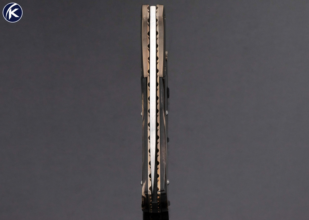 Bill King Custom Knife Buffalo Horn and Titanium Button Lock Automatic 17139