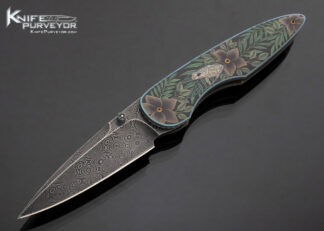 Gary Blanchard Custom Knife Devin Thomas "Raindrop" Damascus & Sole Authorship Engraved Differentially Anodized Titanium Button Lock 17218