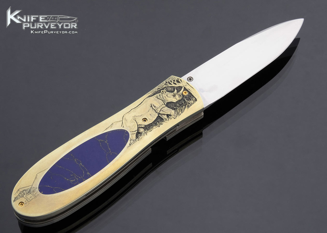 Jim Sornberger Custom Knife Sole Authorship Engraved Rhino Anodized Titanium and Lapis Lazuli Interframe Linerlock - Image 3