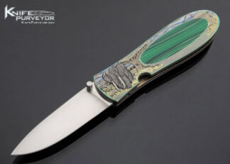 Jim Sornberger Custom Knives Malachite Interframe and Andodized Titanium Sole Authorship Engraved African Big 5 Elephant 17192