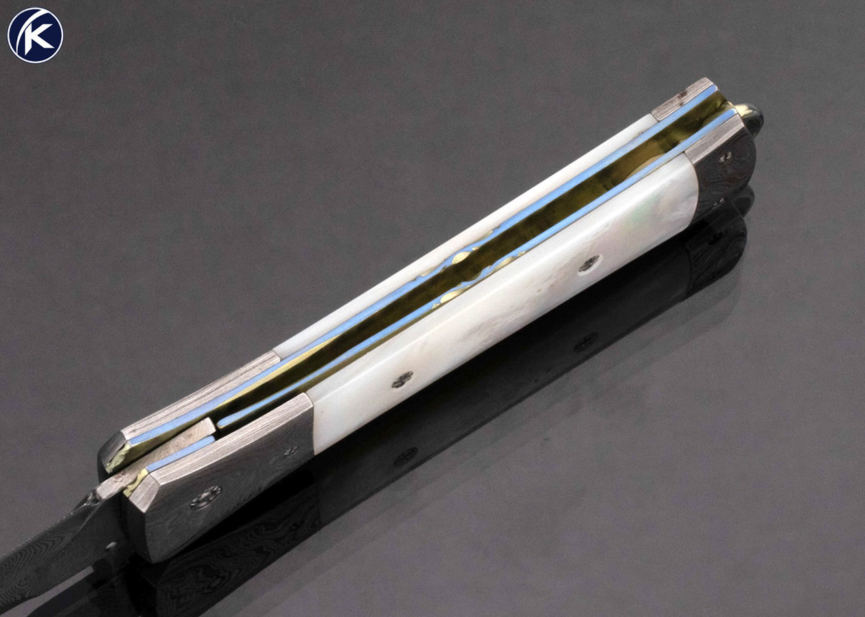 Jason Williams Custom Knife Mother of Pearl and Damascus Linerlock Dagger - Image 5