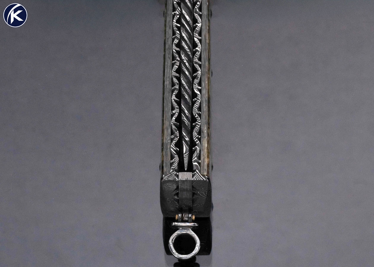 Jerry Rados Custom Knife Sole Authorship Turkish Twist Damascus and Abalone Scale Release Automatic Lockback 17152