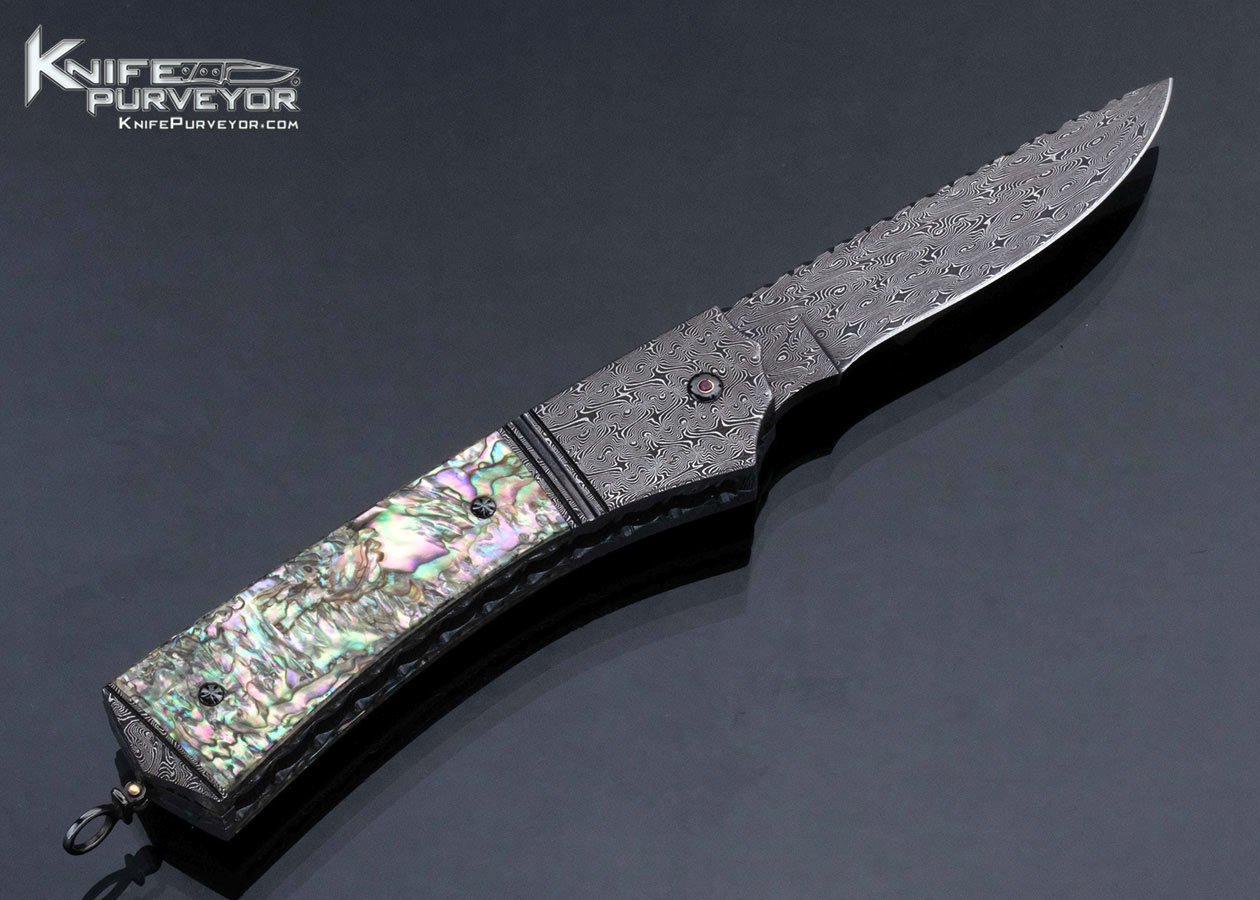 Jerry Rados Custom Knife Sole Authorship Turkish Twist Damascus and Abalone Scale Release Automatic Lockback - Image 3