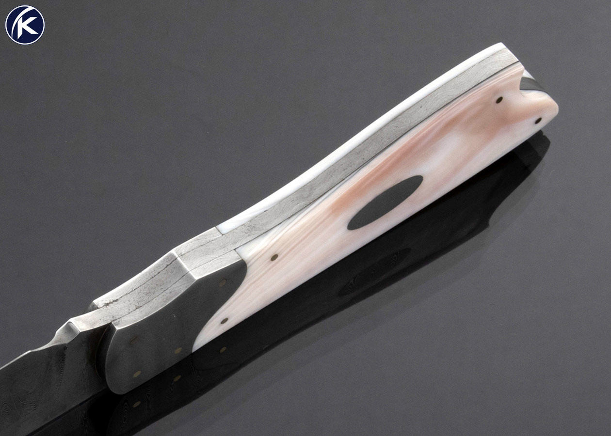 Lloyd-McConnell-Custom-Knife-Damascus-and-Pearl-with-Damascus-Escutcheon-Fixed-Blade-