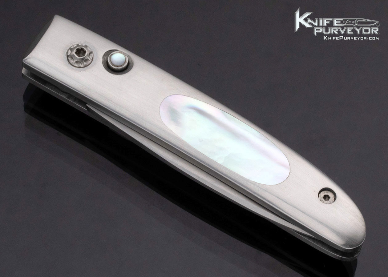 Mel Pardue Custom Knife Mother of Pearl Interframe Button Lock Automatic - Image 2