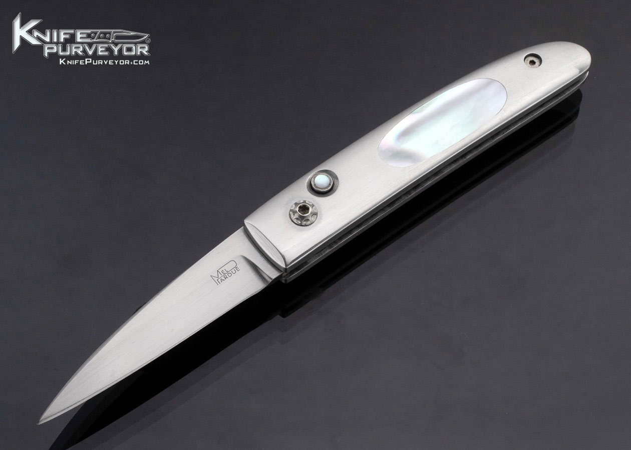 Mel Pardue Custom Knife Mother of Pearl Interframe Button Lock Automatic 17140