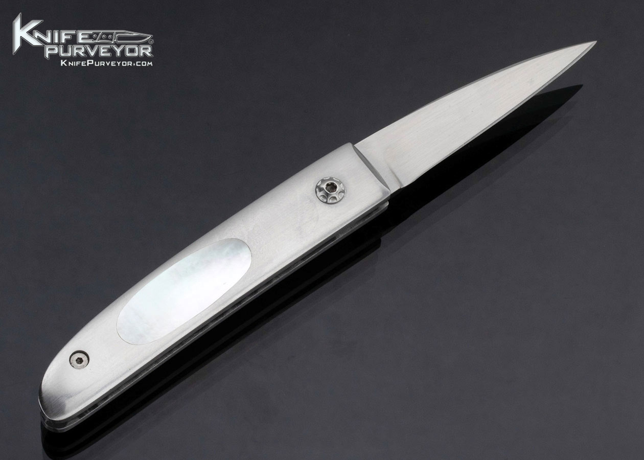 Mel Pardue Custom Knife Mother of Pearl Interframe Button Lock Automatic - Image 3