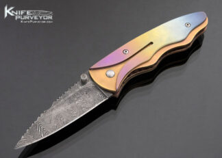 Randall Gilbreath Custom Knife Damascus and Anodized Titanium Linerlock 17165