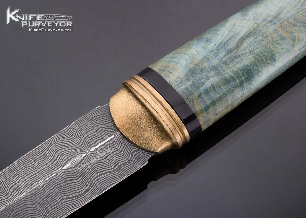 Anders Hogstrom Custom Knife Sole Authorship Damascus Dye Blue Wood and Buffalo Horn Dagger - Image 2