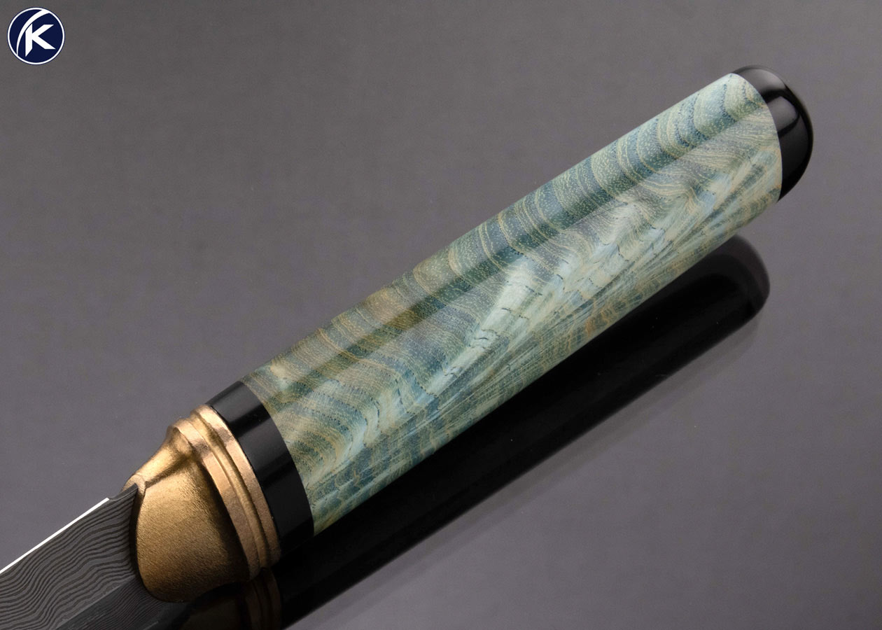 Anders Hogstrom Custom Knife Sole Authorship Damascus Dye Blue Wood and Buffalo Horn Dagger - Image 4