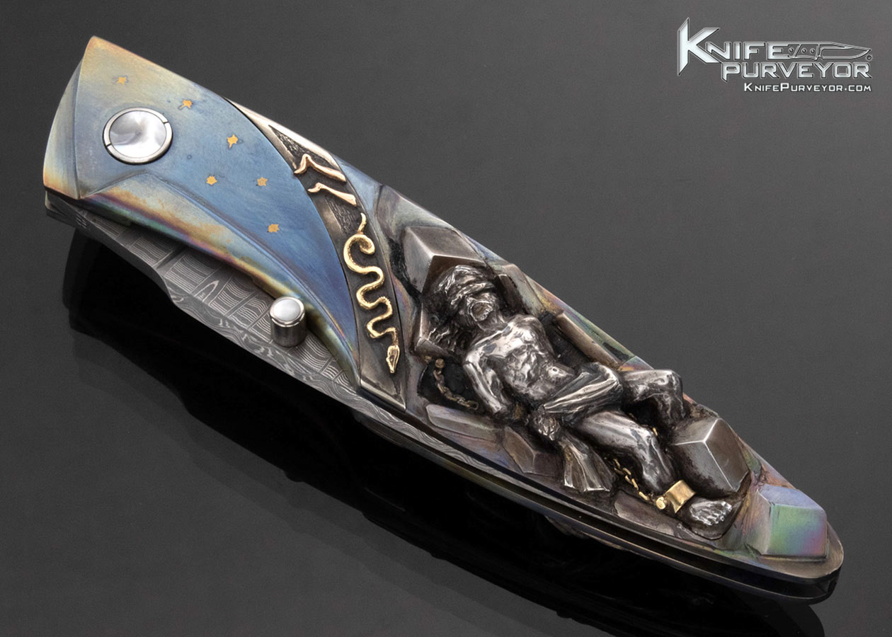 Arpad Bojtos Custom Knife Hand Carved Samson and Deliliah Linerlock - Image 2