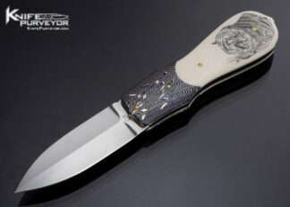 Fabrizio Silvestrelli Custom Knife Scrimshawed Mammoth Mosaic Damascus Tail Lock 17245