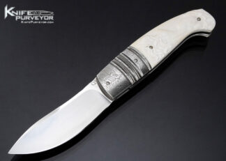 Fabrizio Silvestrelli Custom Knife Unicorn and Nude Carved Mammoth and Damascus Linerlock 17250