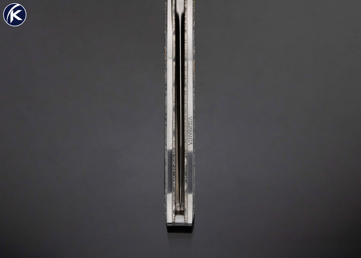 Giuseppe Pala Custom Knife Vitali Quaranta Engraved Black Lip Pearl Interframe Linerlock Dagger 17264