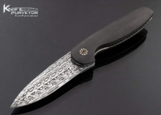 Glenn Are Hovin Custom Knife Damascus with Fancy Carbon Fiber Scales Flipper 17286