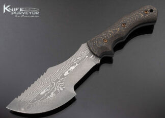 Juergen Schanz Custom Knife Sole Authorship Damascus Wilderness Survival Tracker Knife with Fat Carbon Snakeskin and Sheath 17295