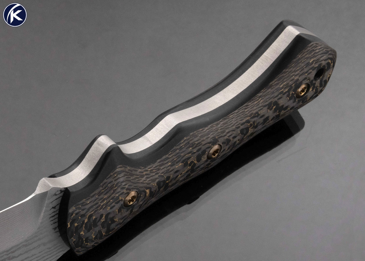 Juergen Schanz Custom Knife Sole Authorship Damascus Wilderness Survival Tracker Knife with Fat Carbon Snakeskin and Sheath 17295