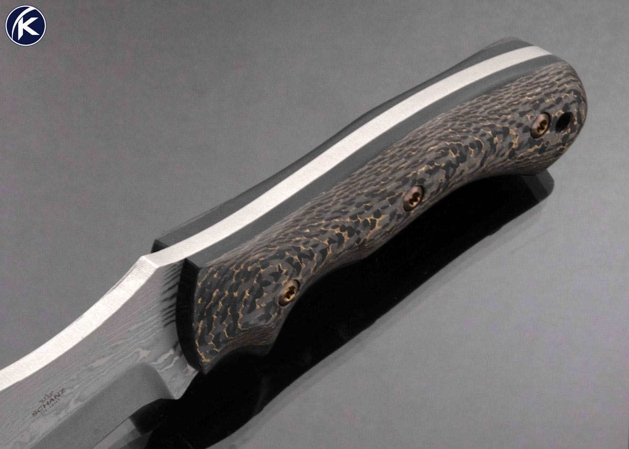 Juergen Schanz Custom Knife Sole Authorship Damascus Wilderness Survival Tracker Knife with Fat Carbon Snakeskin and Sheath - Image 4