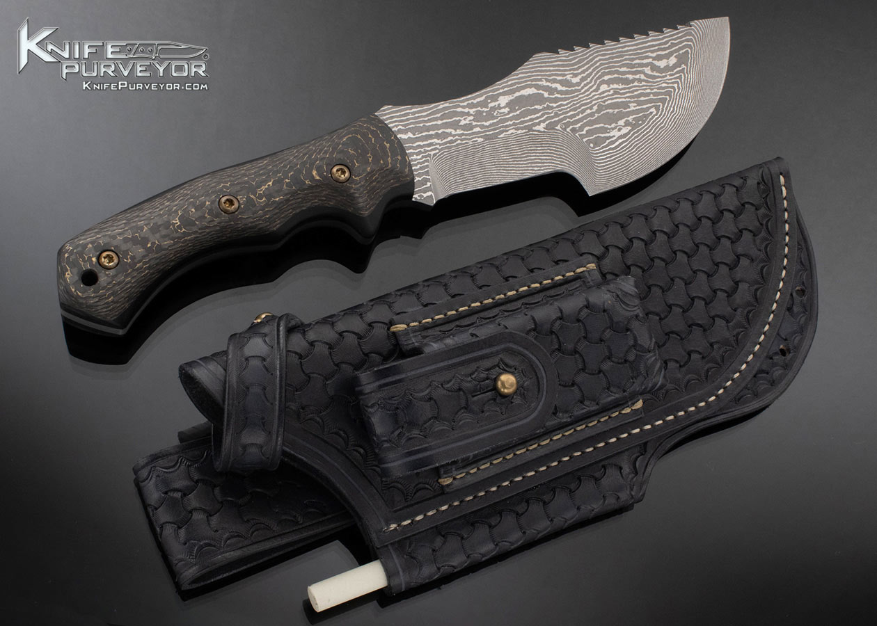 Juergen Schanz Custom Knife Sole Authorship Damascus Wilderness Survival Tracker Knife with Fat Carbon Snakeskin and Sheath - Image 3