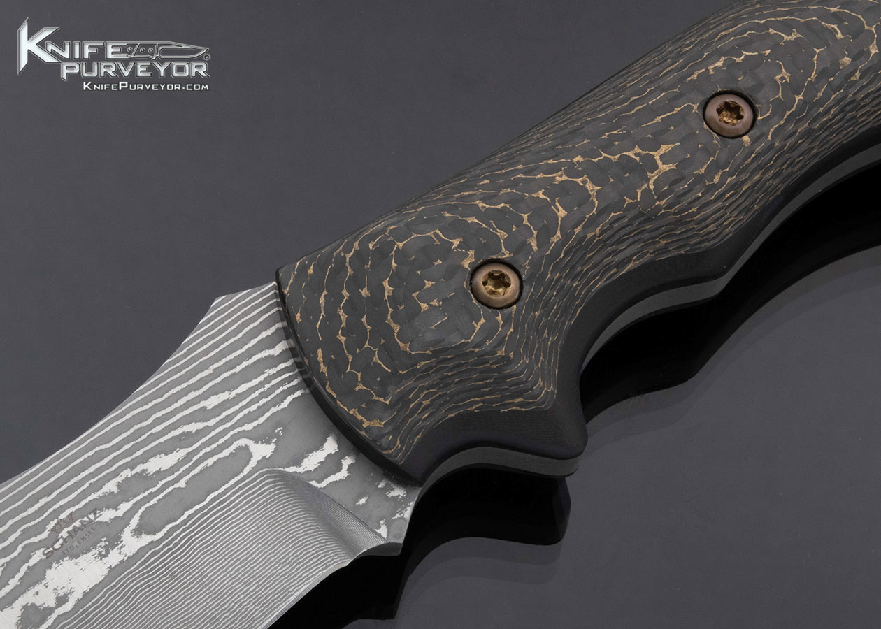 Juergen Schanz Custom Knife Sole Authorship Damascus Wilderness Survival Tracker Knife with Fat Carbon Snakeskin and Sheath - Image 2