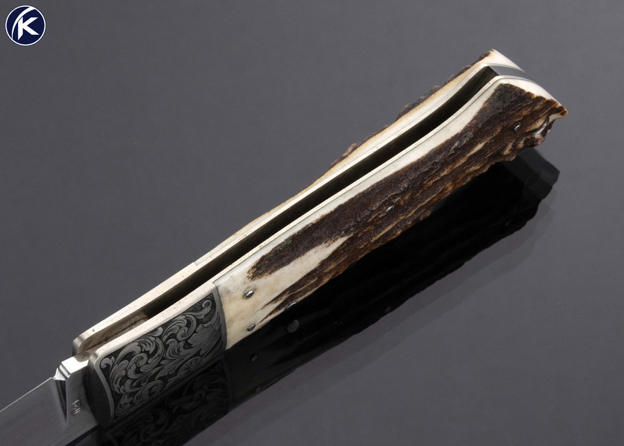 Jess Horn Custom Knife Engraved by Martin Rabeno Stag Lockback - Image 5