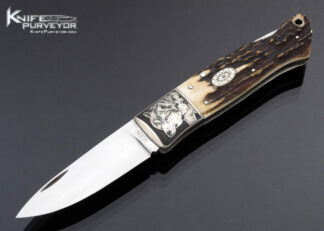Jess Horn Custom Knife Engraved Stag Lockback 17314