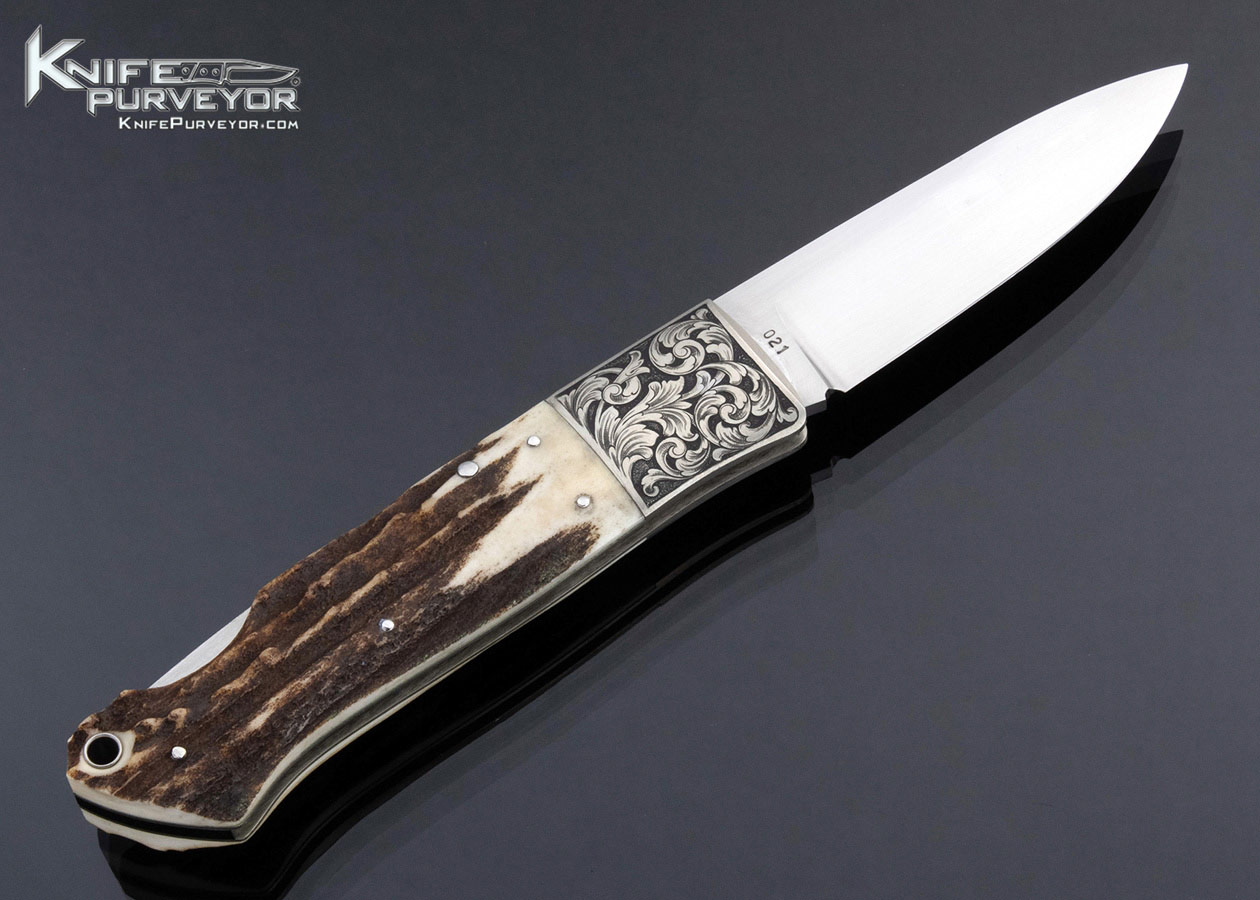 Jess Horn Custom Knife Engraved by Martin Rabeno Stag Lockback - Image 3