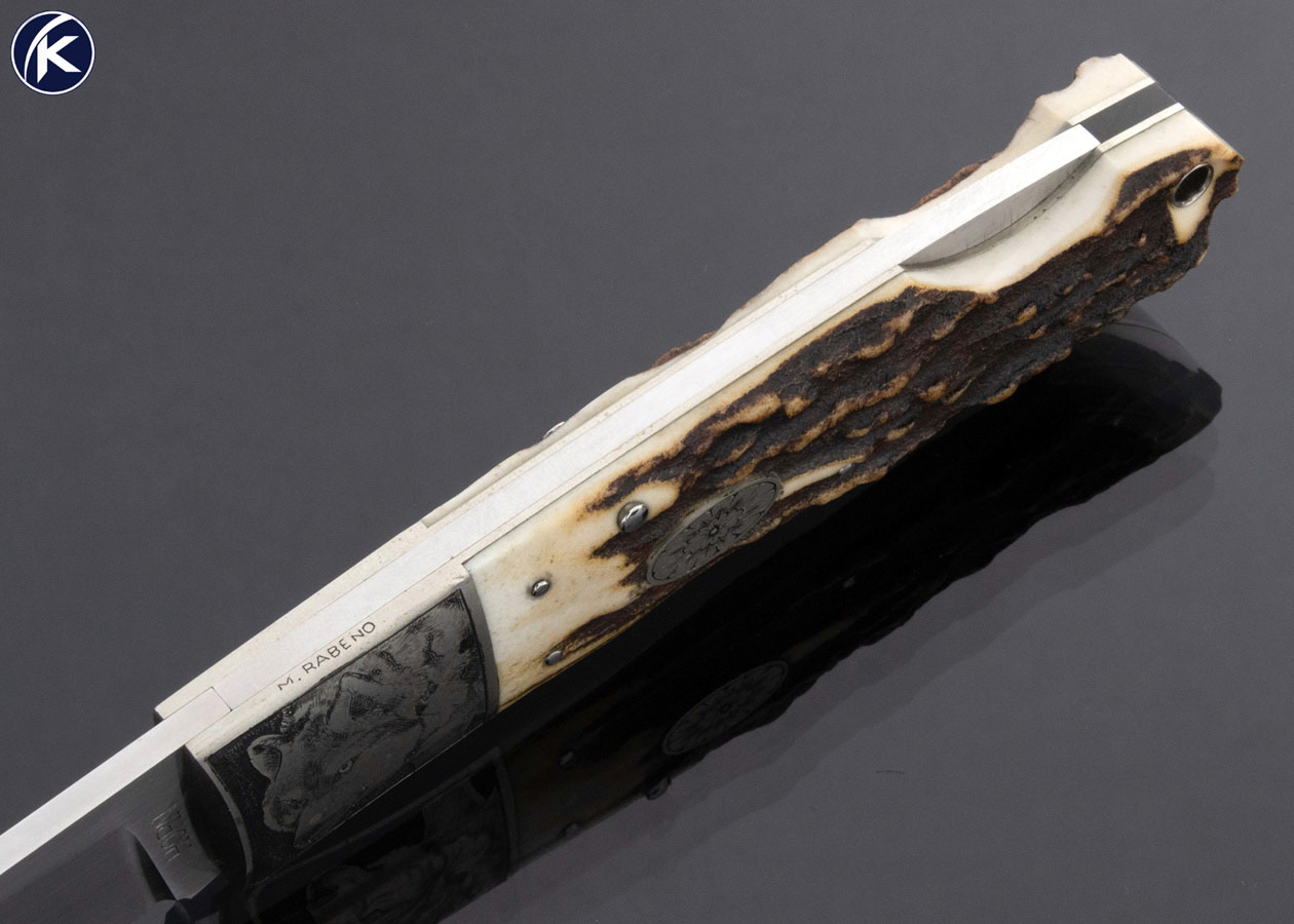 Jess Horn Custom Knife Engraved by Martin Rabeno Stag Lockback - Image 4